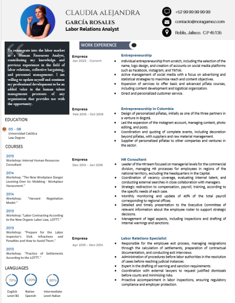 Curriculum Personalizado - Modelo Mantegna